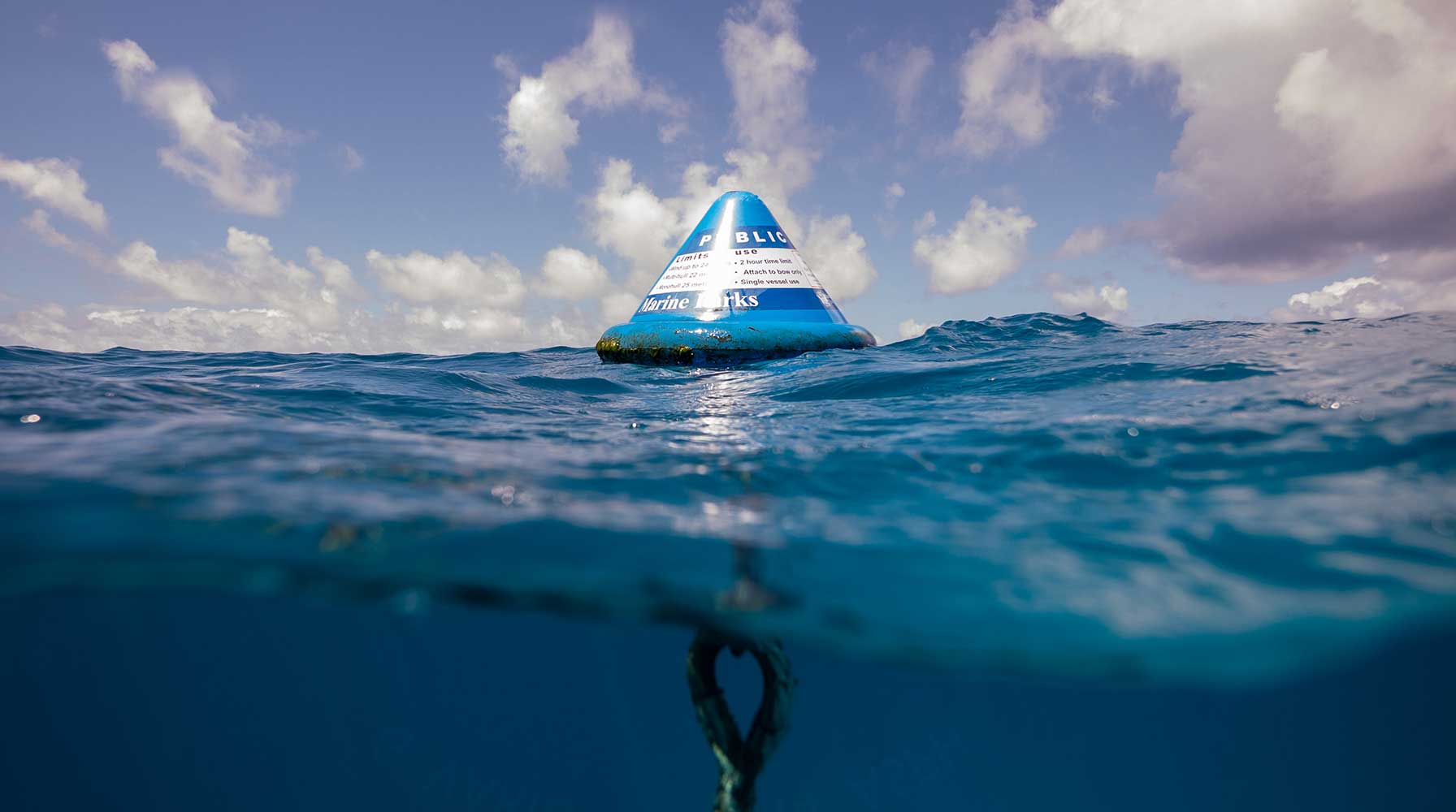 Blue mooring with large chain attached