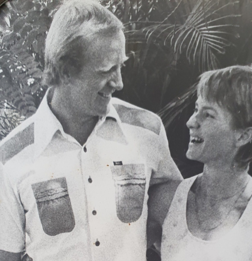 Black and white photo of Rod Williams smiling with wife, Barbara