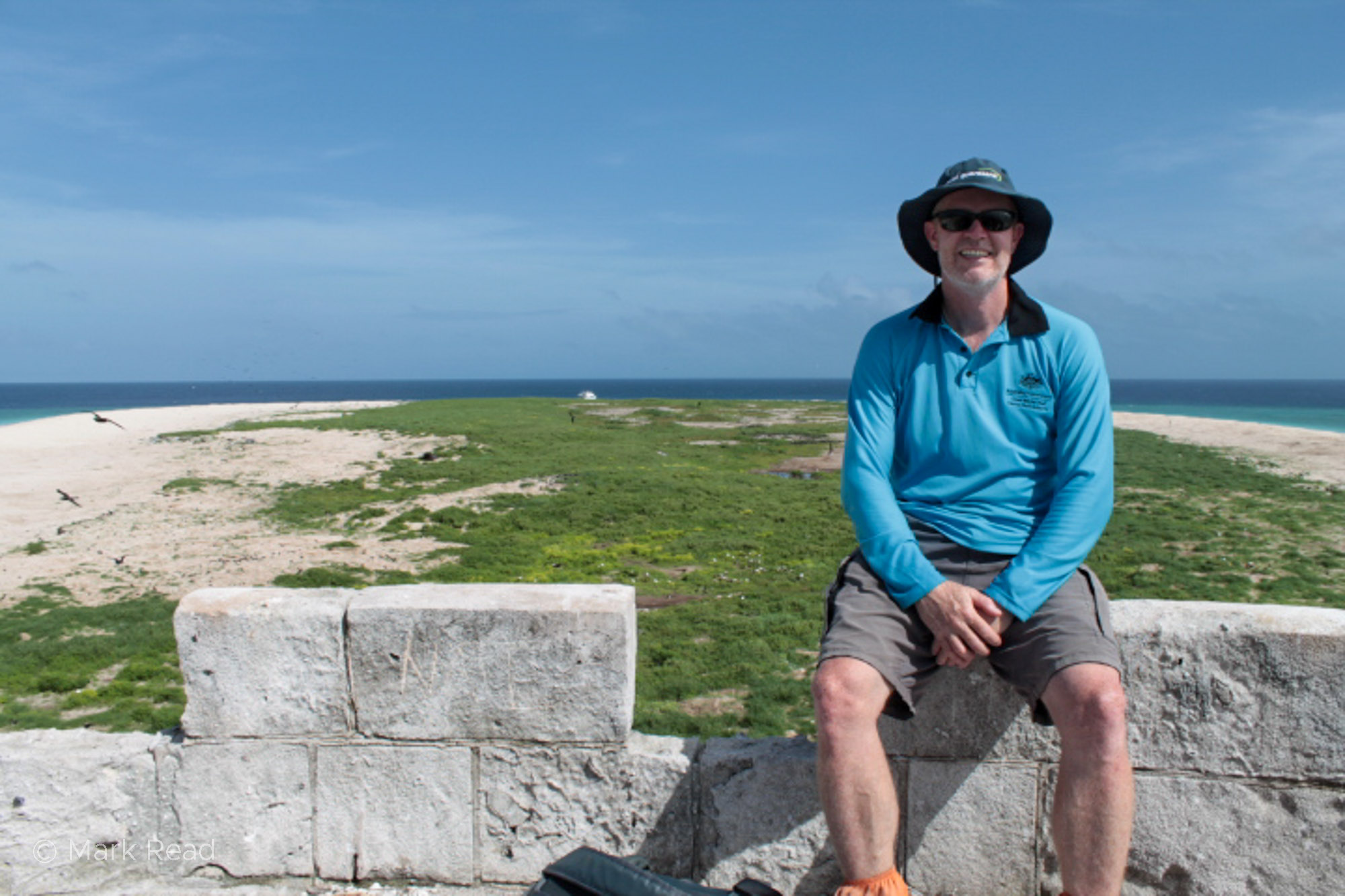 On top of the navigation tower at Raine Island