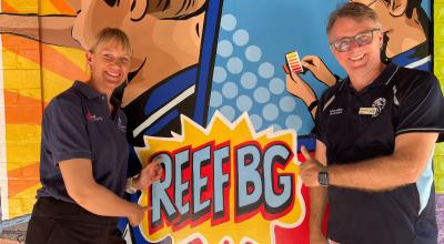 Liz Hickman and Belgian Gardens State School science teacher Brett Murphy