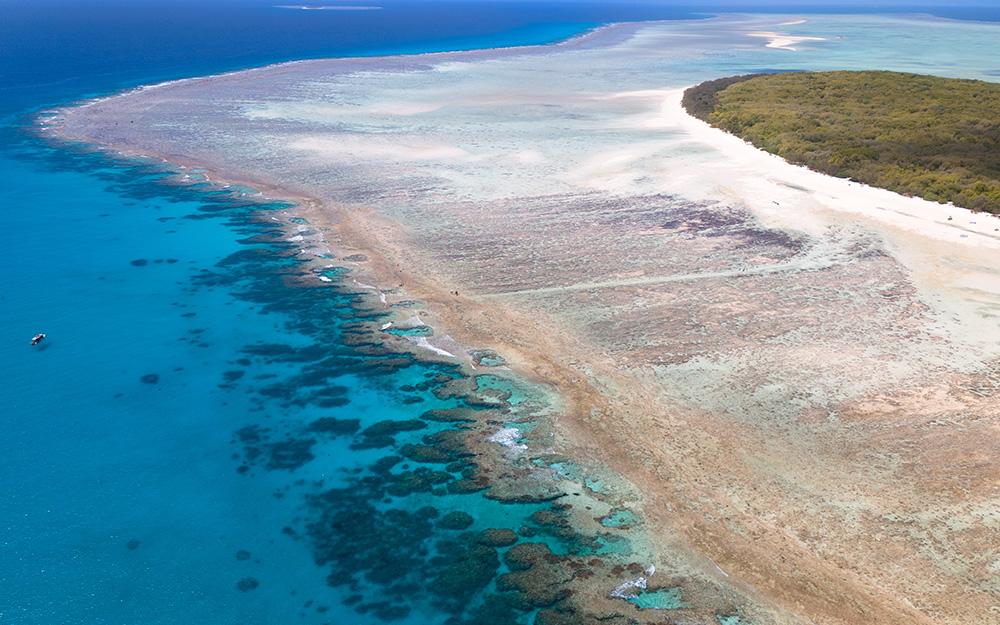 Aerial view of North West Island and inshore reef