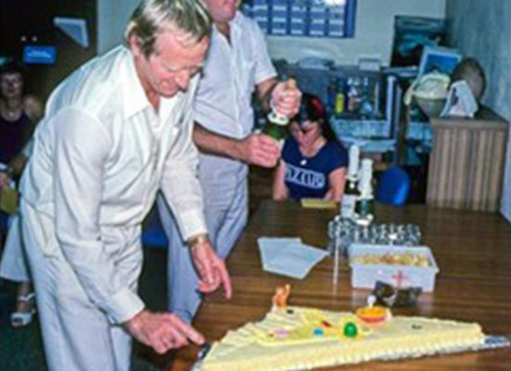 Reef Authority staff celebrate with a cake