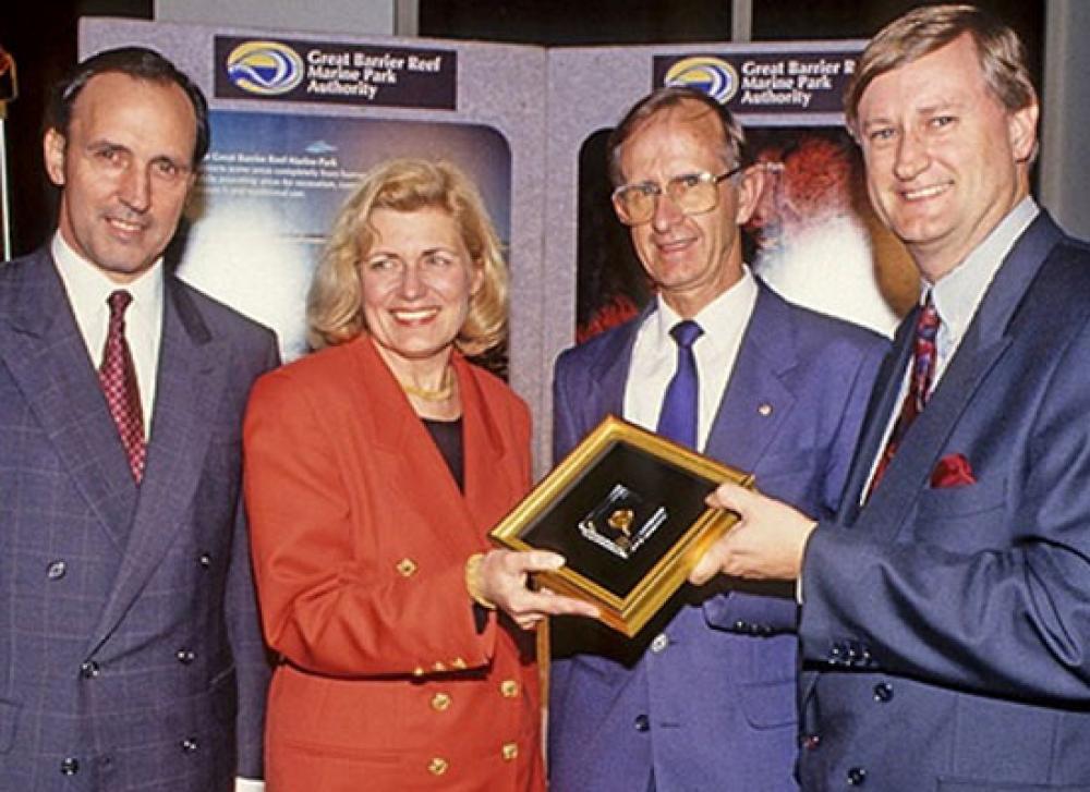 Prime Minister Paul Keating and Reef Authority staff pose for photo with Einstein Award