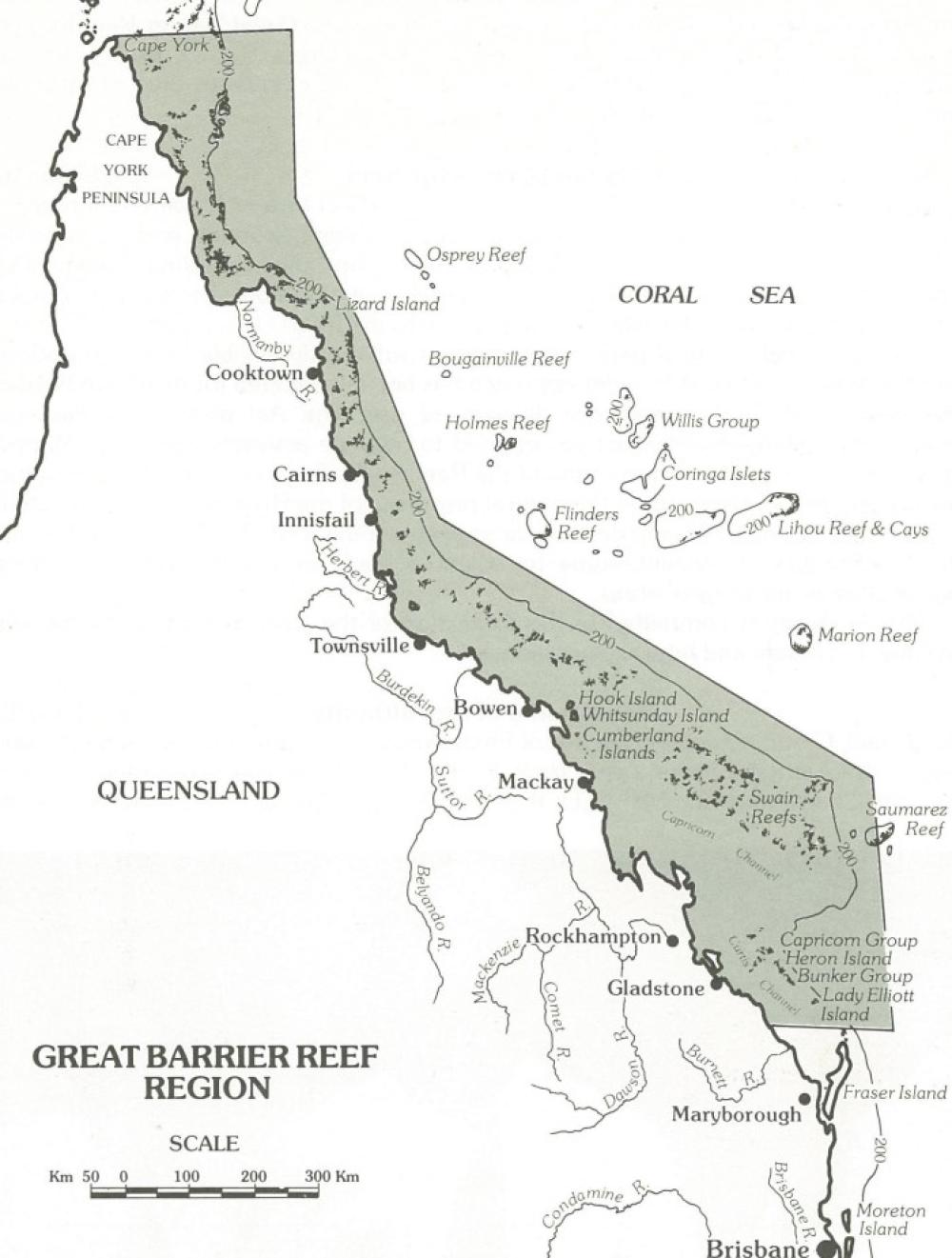 Map of Great Barrier Reef Region, 1975