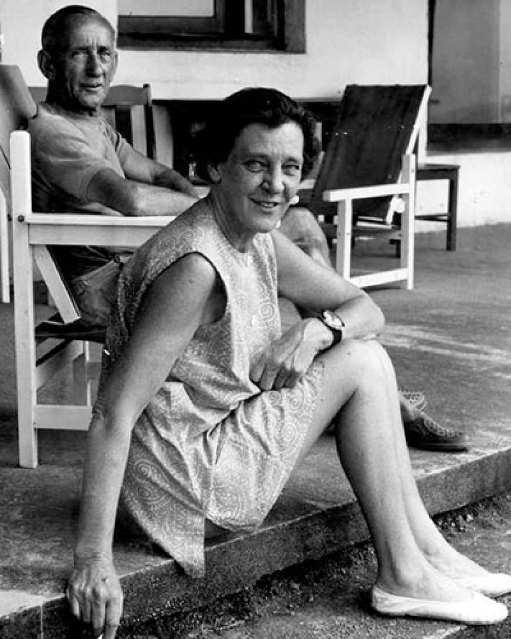 John and Allison Busst sitting on verandah at Ninney Rise residence