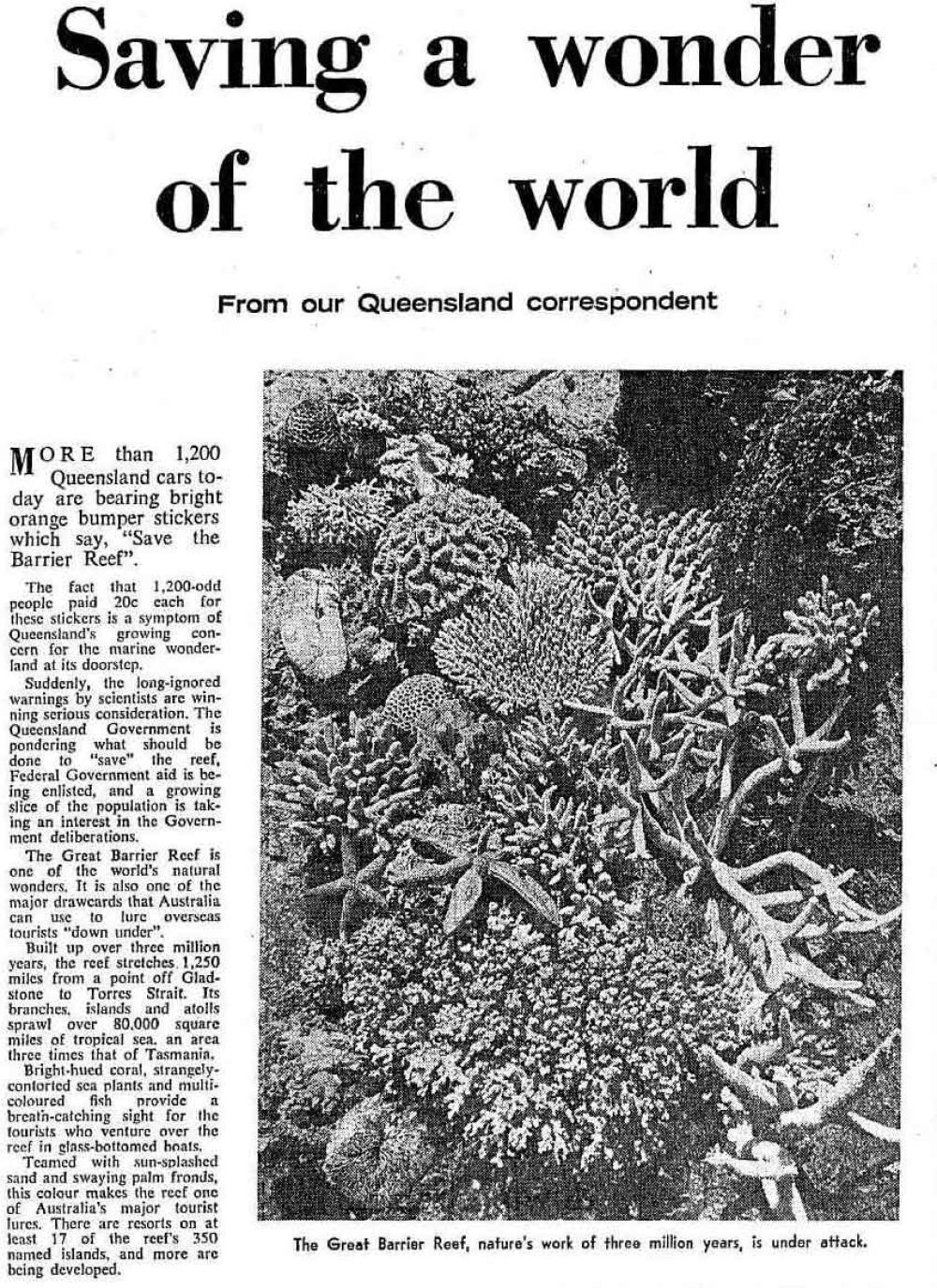 Newspaper story 1969 with title 'Saving a wonder of the world'