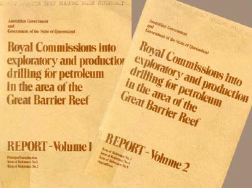 Cover images of Royal Commision into drilling on the Great Barrier Reef