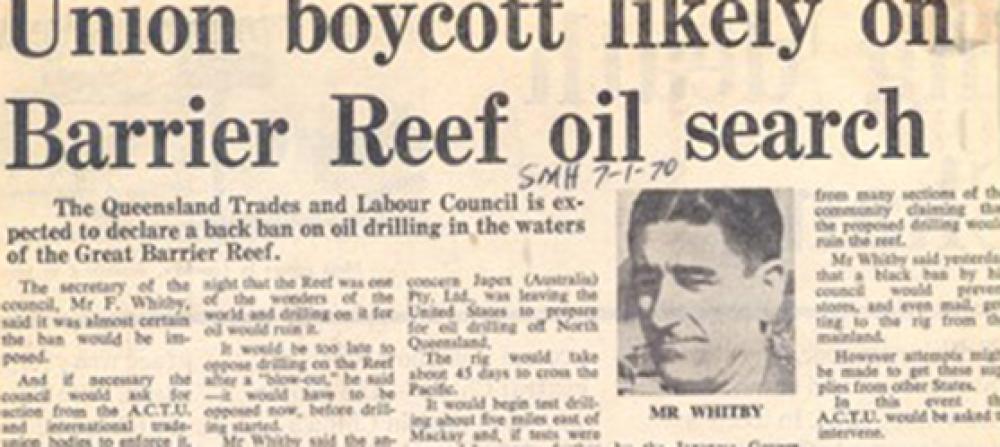 Sydney Morning Herald article announcing union boycott on oil search